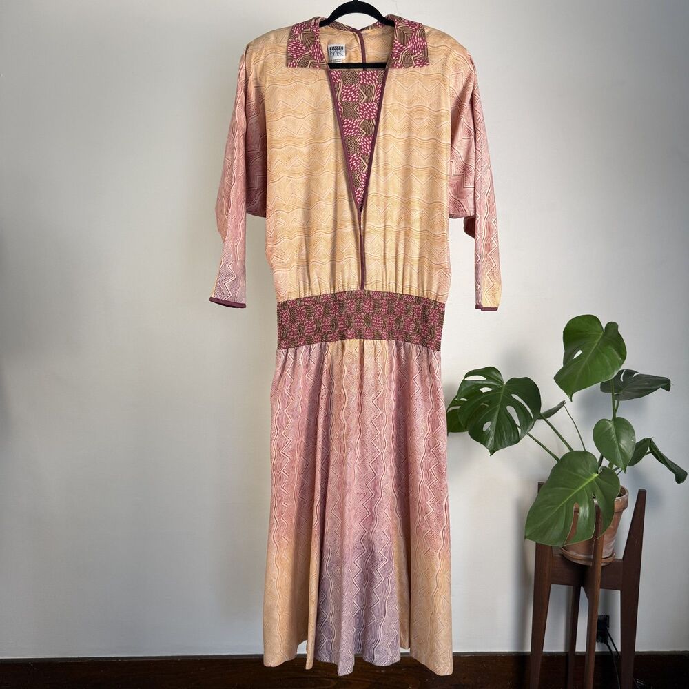 Vintage Jeanne Marc Boho Maxi Dress Dropped Elastic Waist, Made in USA